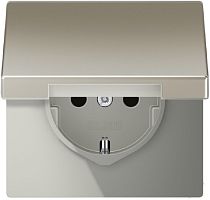 Розетка с заземлением без рамки Jung LS990 metal 1-м. крышка шторки для IP44 сталь картинка